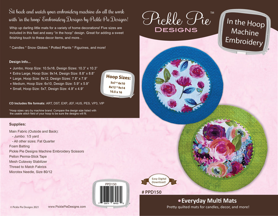 Everyday Multi Mats In the Hoop Embroidery Design Collection