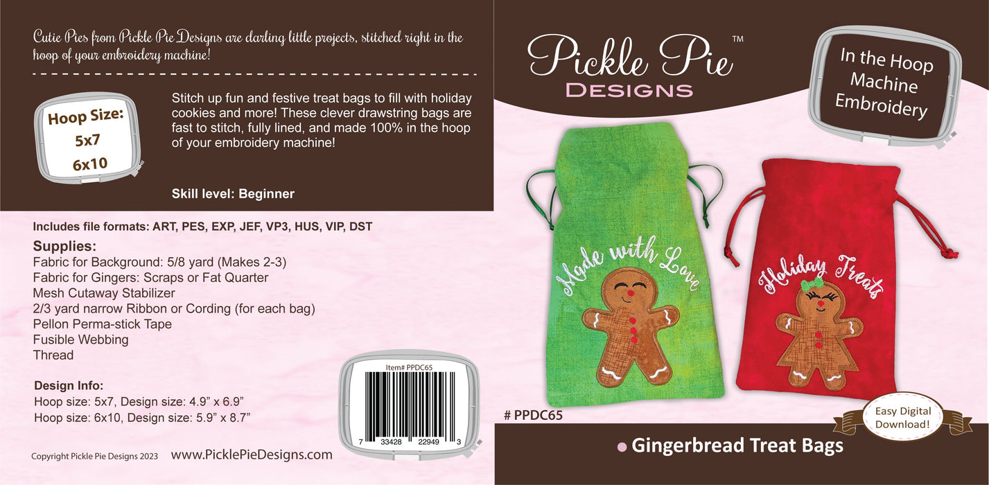 Gingerbread Treat Bags In the Hoop Machine Embroidery Design Set