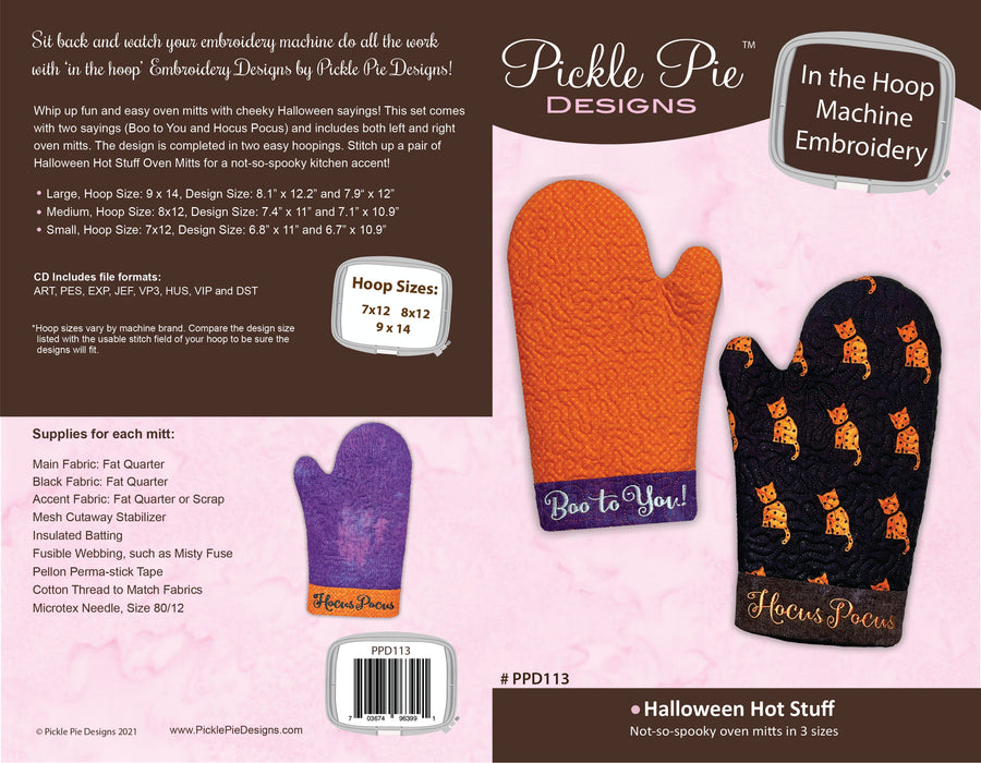 Halloween Hot Stuff Oven Mitts In the Hoop Embroidery Design Collection