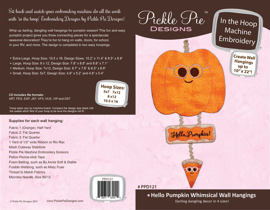 Hello Pumpkin Whimsical Wall Hangings In the Hoop Embroidery Design Collection