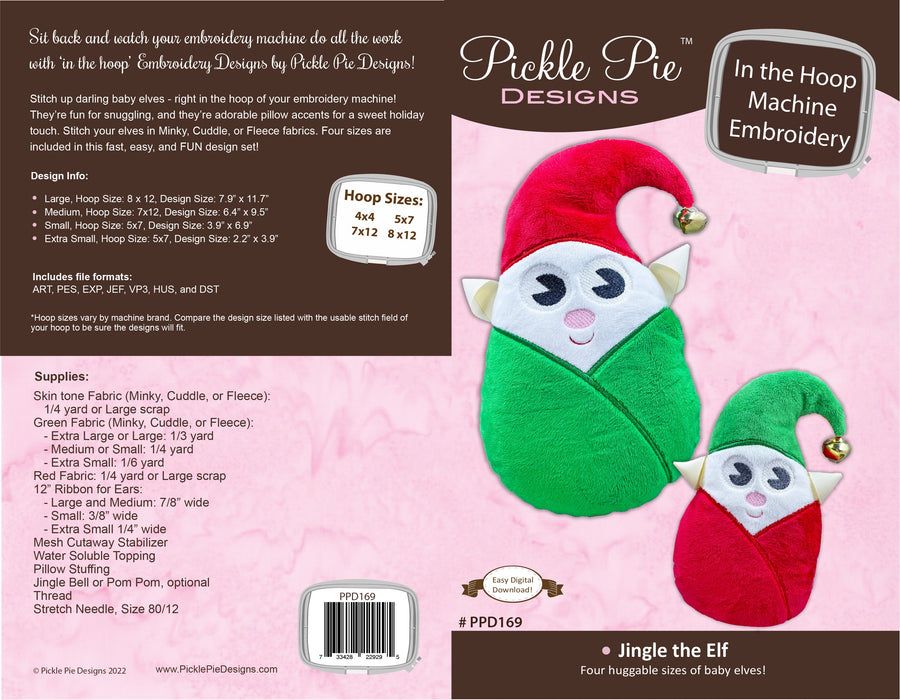 Jingle the Baby Christmas Elf In the Hoop Machine Embroidery Design Set