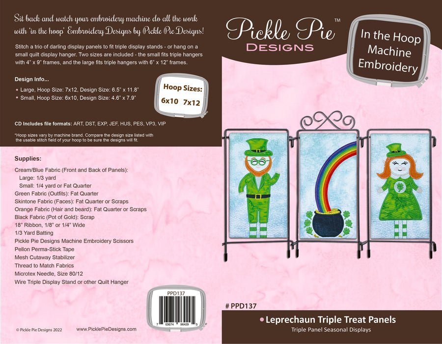 Leprechaun Triple Treat Panels In the Hoop Machine Embroidery Design Set