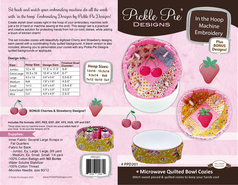 Microwave Quilted Bowl Cozies In the Hoop Machine Embroidery Design Set