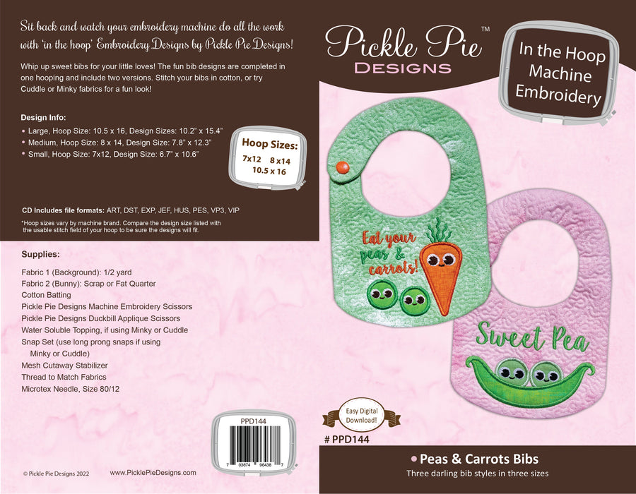 Peas & Carrots Bibs In the Hoop Embroidery Design Collection