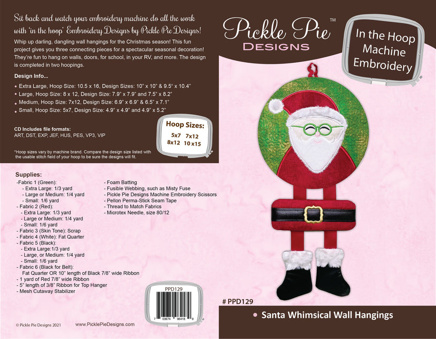 Santa Whimsical Wall Hangings In the Hoop Embroidery Design Collection