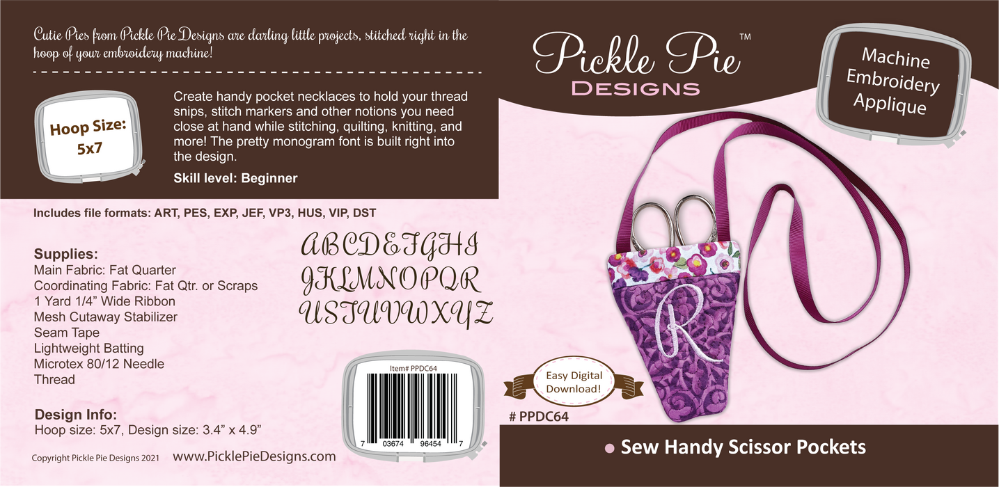 Sew Handy Scissor Pockets In the Hoop Machine Embroidery Design Set