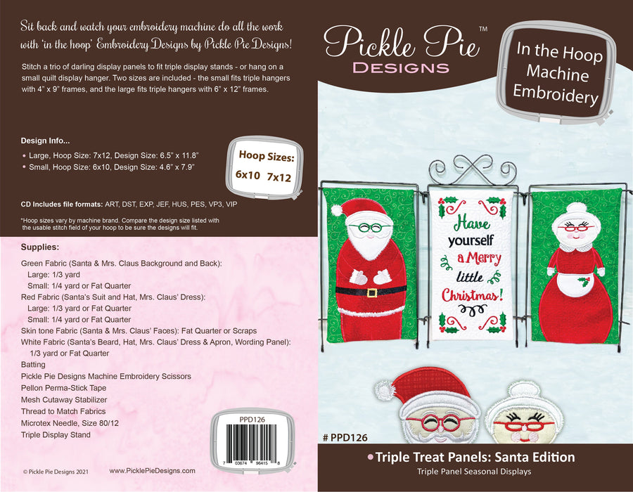 Triple Treat Panels: Santa Edition In the Hoop Embroidery Design Collection