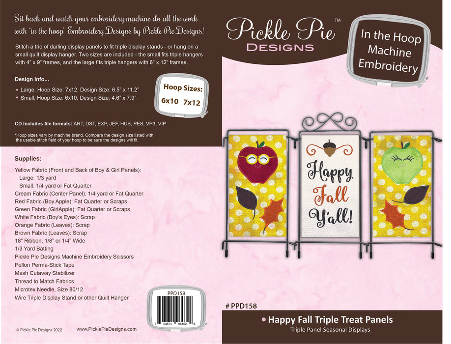 Happy Fall Triple Treat Panels In the Hoop Embroidery Design Collection