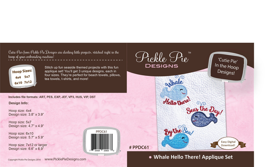 Whale Hello There Applique In the Hoop Embroidery Design Collection