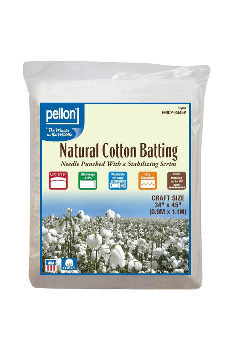 Pellon® Natural Cotton Batting With Scrim 34" x 45" Craft Size Package