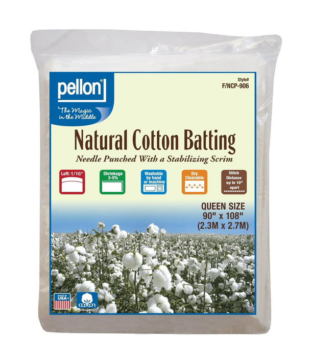 Pellon® Natural Cotton Batting With Scrim 90" x 108" Queen Size Package