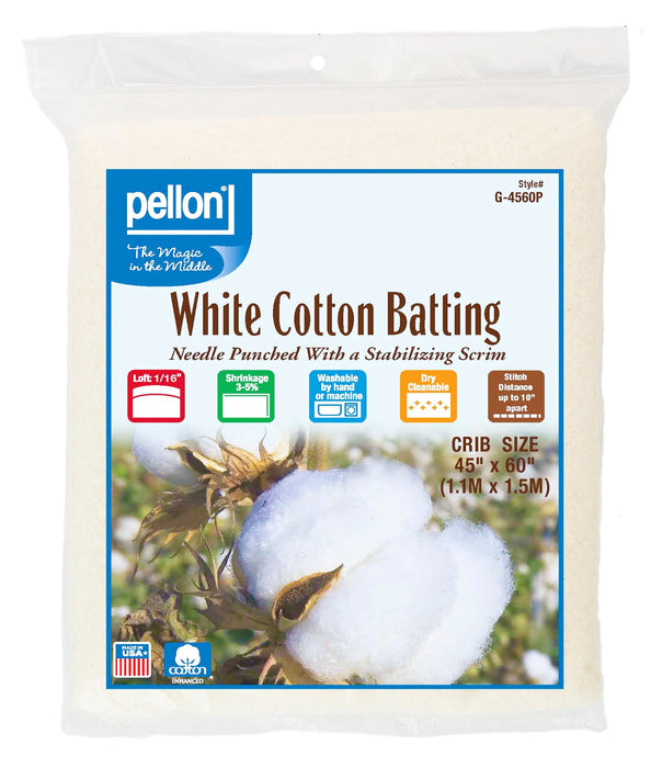 Pellon® White Cotton Batting With Scrim 45" x 60" Crib Size Package