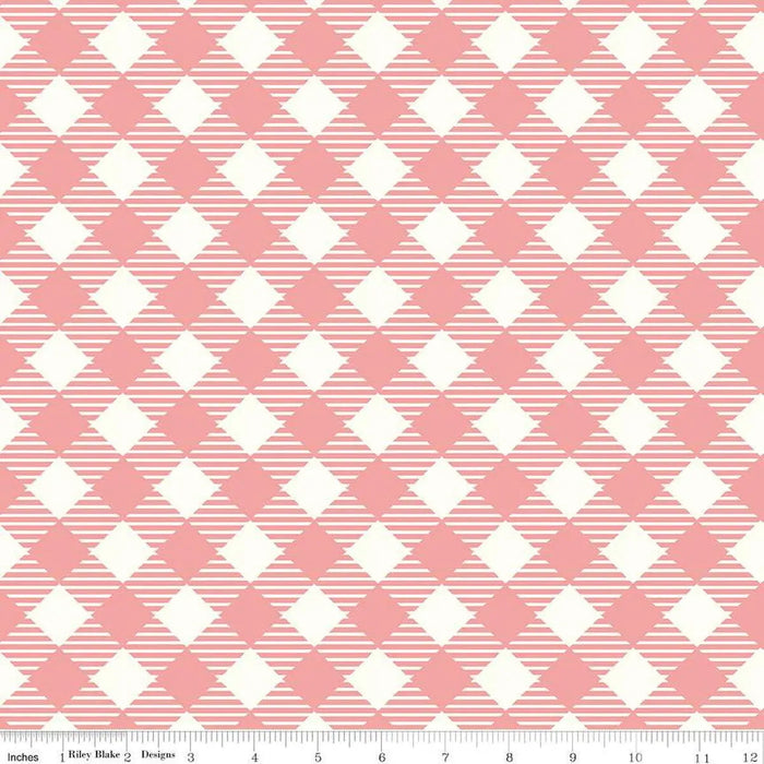 Pink Coral Lori Holt Bee Ginghams Cotton Wideback Fabric per yard