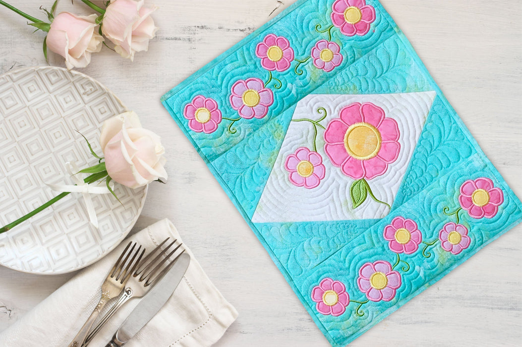 Brilliant Blooms Quilt Table Runner In-the-Hoop Embroidery Design
