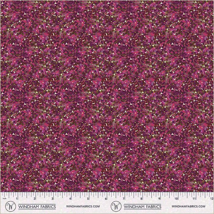 Plum Flowerbed Midnight Blooms Cotton 44"/45" Fabric Per Yard