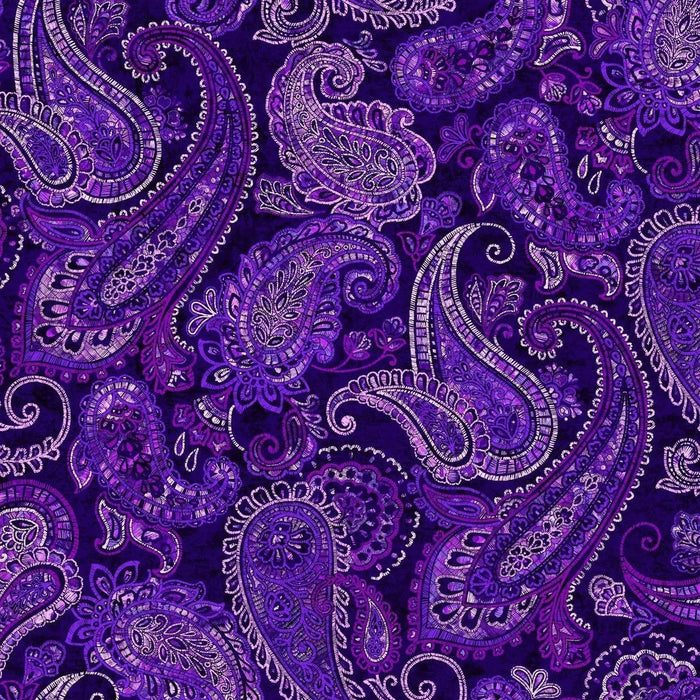 Purple Parkside Large Embroidered Paisley Wideback Fabric Per Yard