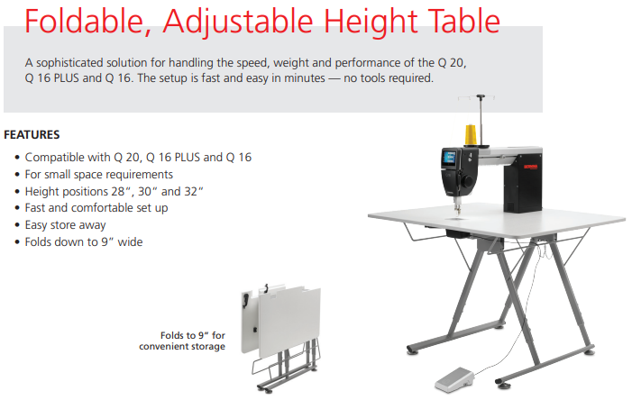 Bernina Q20 with Adjustable Foldable Table