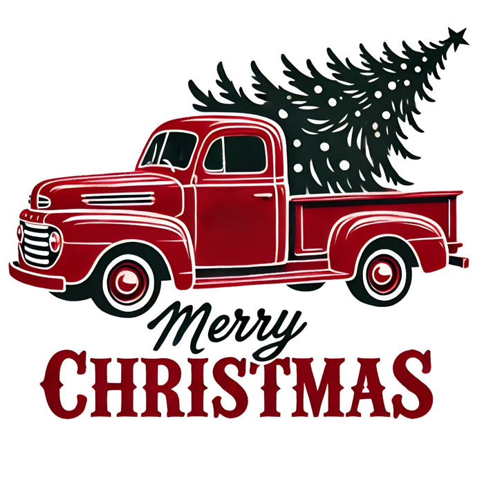 Retro Red Truck Merry Christmas Fabric Panel 2
