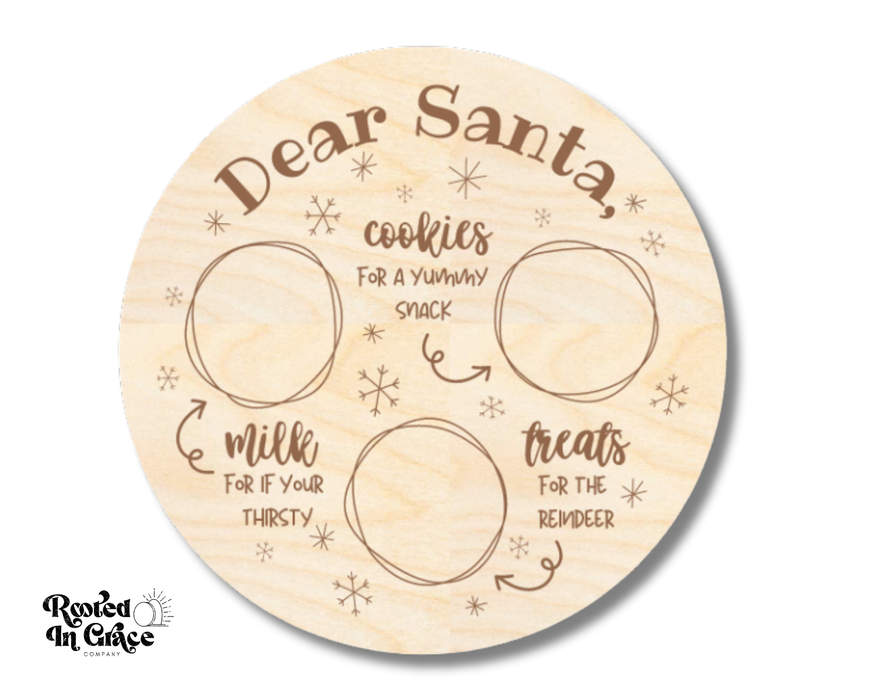 Unfinished Wood Dear Santa Treats Round | Engraved | Rooted in Faith | up to 18" DIY
