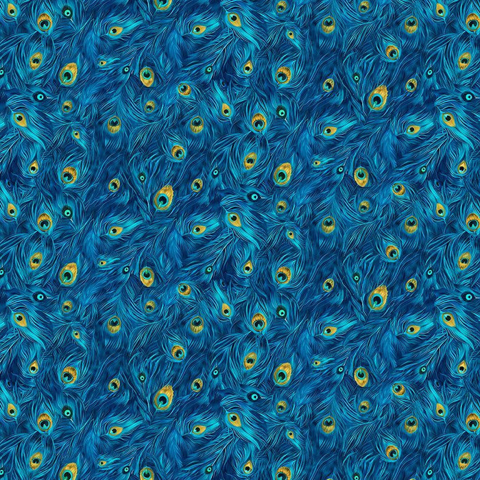 Royal Packed Peacock Plumes Wild Beauty Cotton 44"/45" Fabric Per Yard