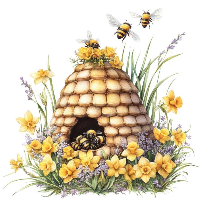 Rustic Beehive with Flowers Fabric Panel 15