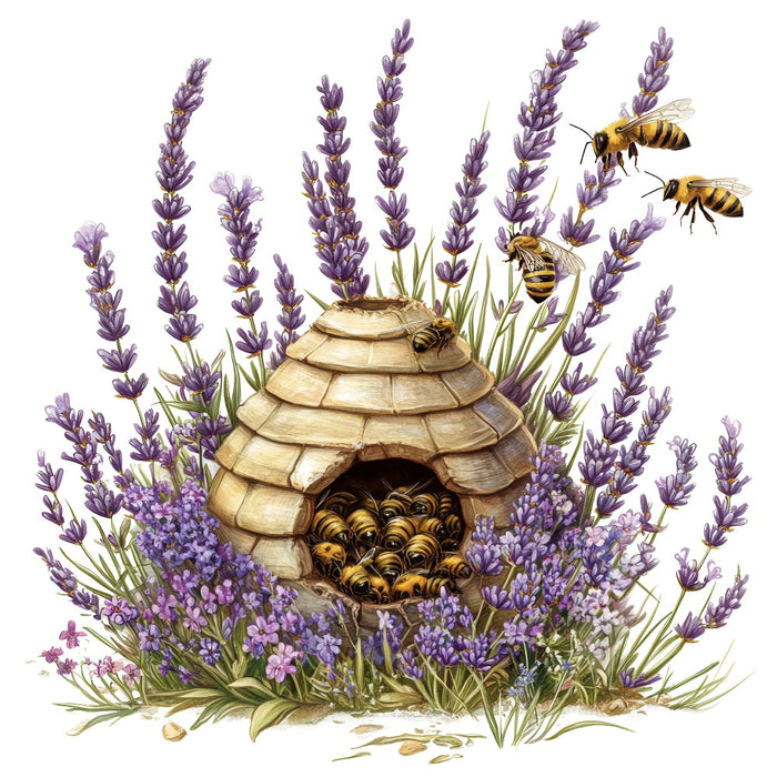 Rustic Beehive with Flowers Fabric Panel 18