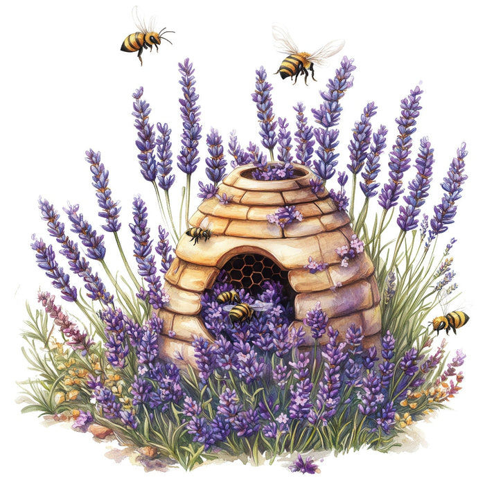Rustic Beehive with Flowers Fabric Panel 20