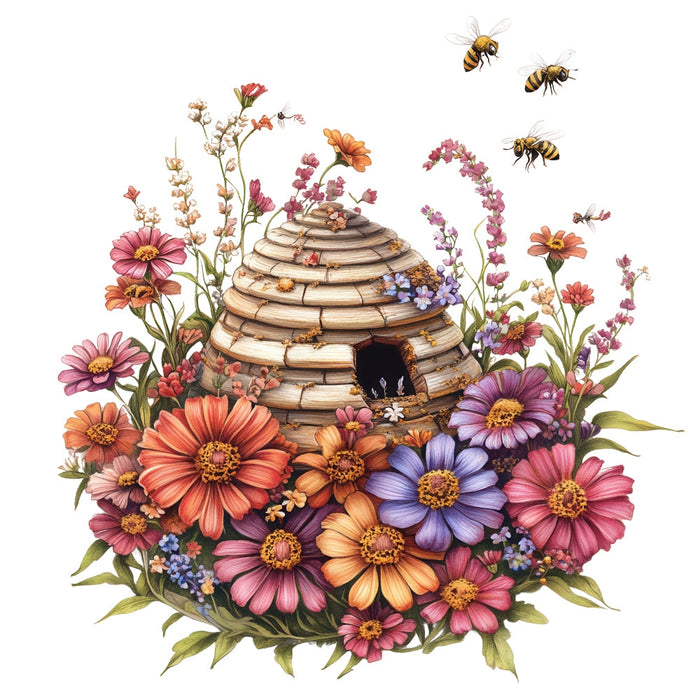Rustic Beehive with Flowers Fabric Panel 9