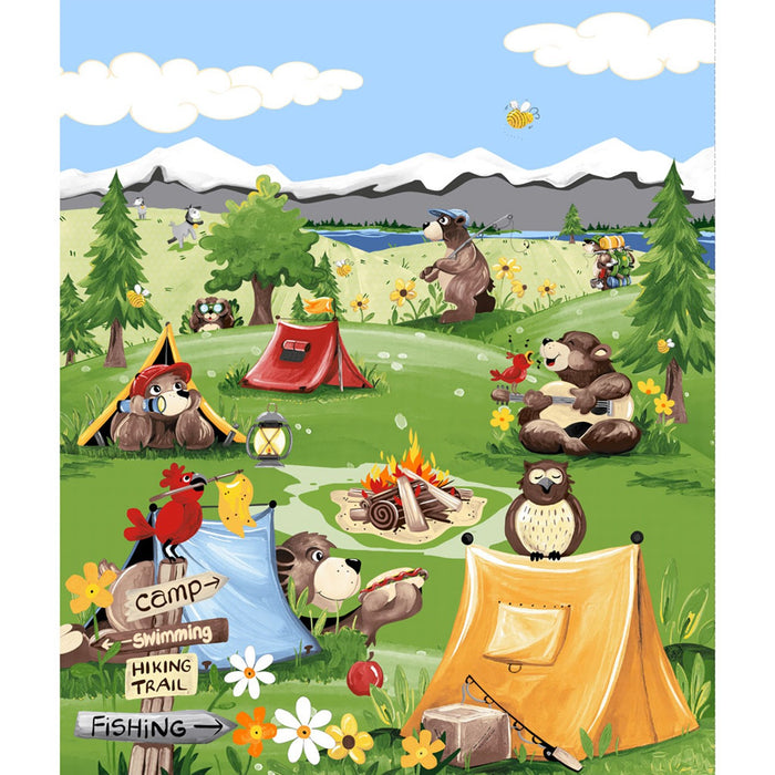 Barron Goes Camping 36" Quilt Panel Grass Green