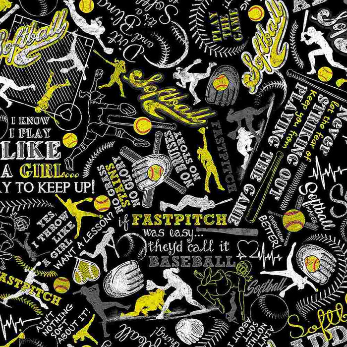 Black Girl's Softball Text Fitness Fanatic 44"/45" Fabric Per Yard