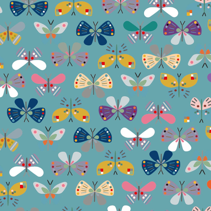 Teal Butterfly 43"/44" Cotton Fabric Per Yard