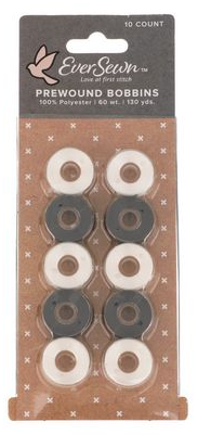 Eversewn Bobbin Pkg Pre-wound White Black Thread 130 yds