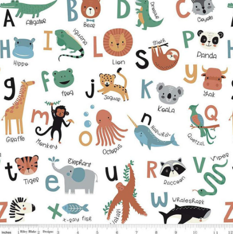 RB Flannel White Alphabet Animals