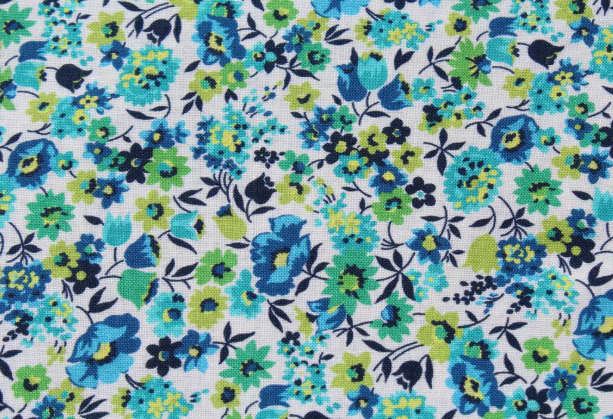 MB Lime Green & Turquoise blue Floral on white R021057D PKD
