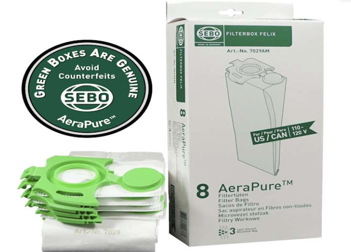 SEBO Filter Bag Box for FELIX & DART — 8 Bags with Caps