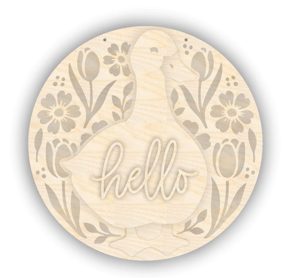 Unfinished Wood Goose Hello Door Sign Kit | Wood Craft Cutouts | 1/4" Thick |