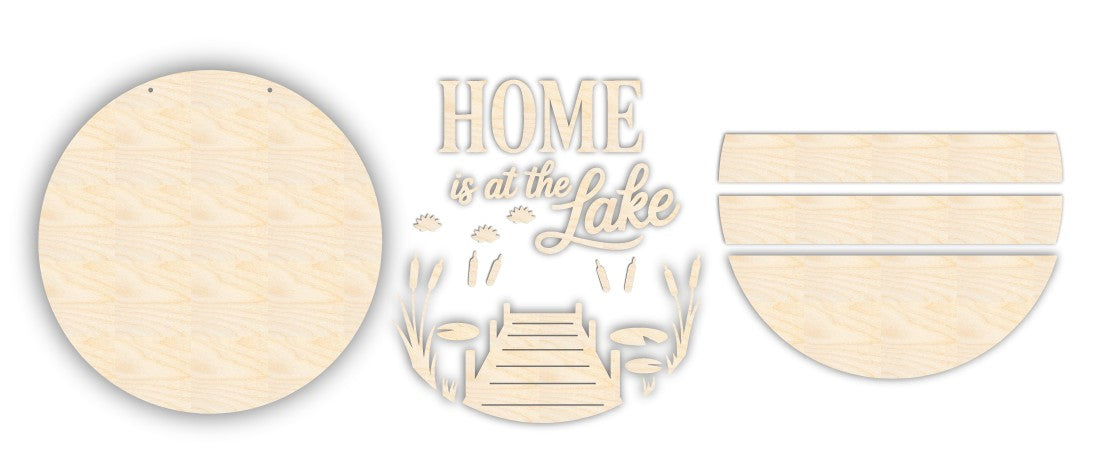 Unfinished Wood Home is at the Lake Door Sign Kit | Wood Craft Cutouts | 1/4" Thick |