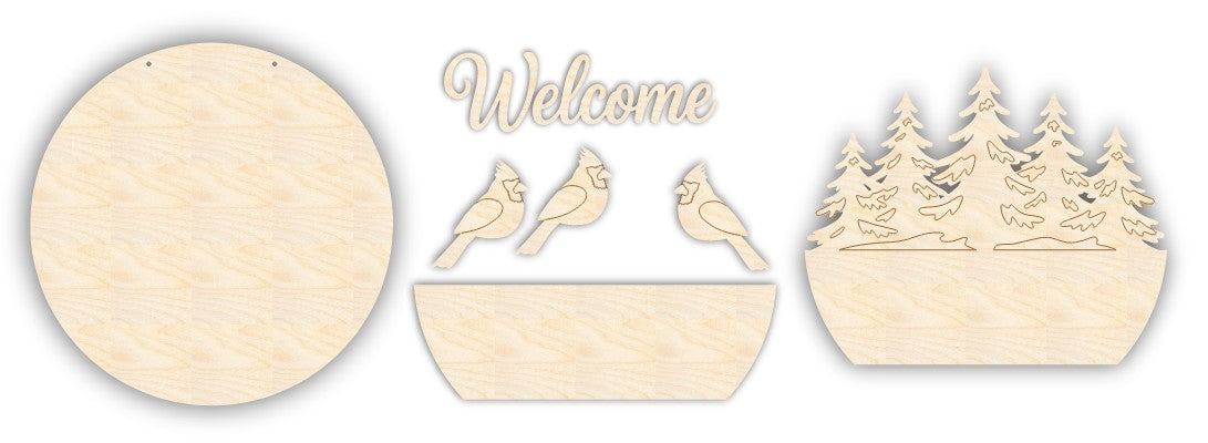 Unfinished Wood Cardinal Welcome Door Sign Kit | Wood Craft Cutouts | 1/4" Thick |