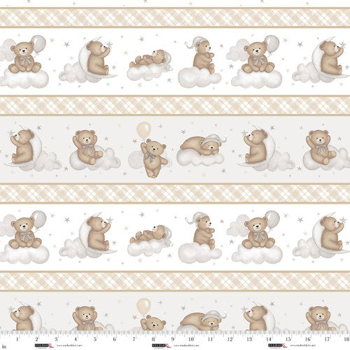 Sleepy Teddy Oatmeal/Gray Border Stripe Cotton 44"/45" Fabric Per Yard