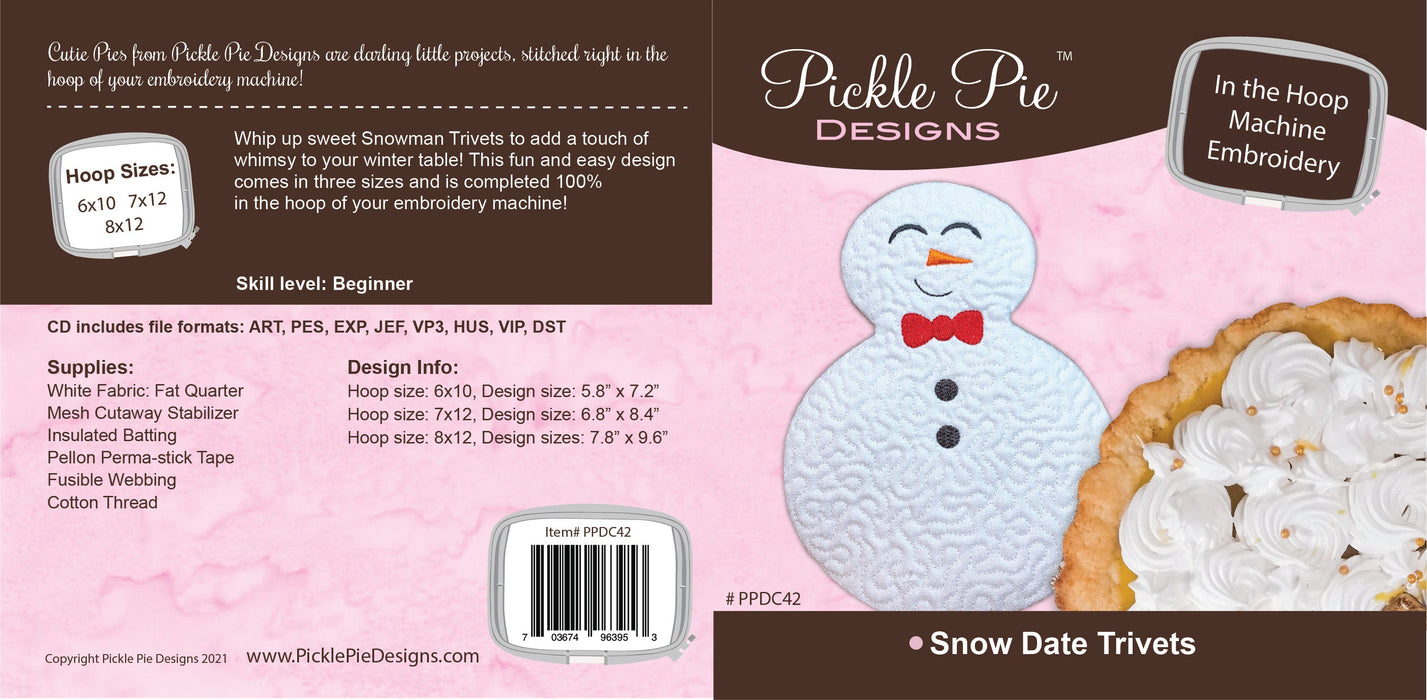 Snow Date Trivets In the Hoop Embroidery Design Collection