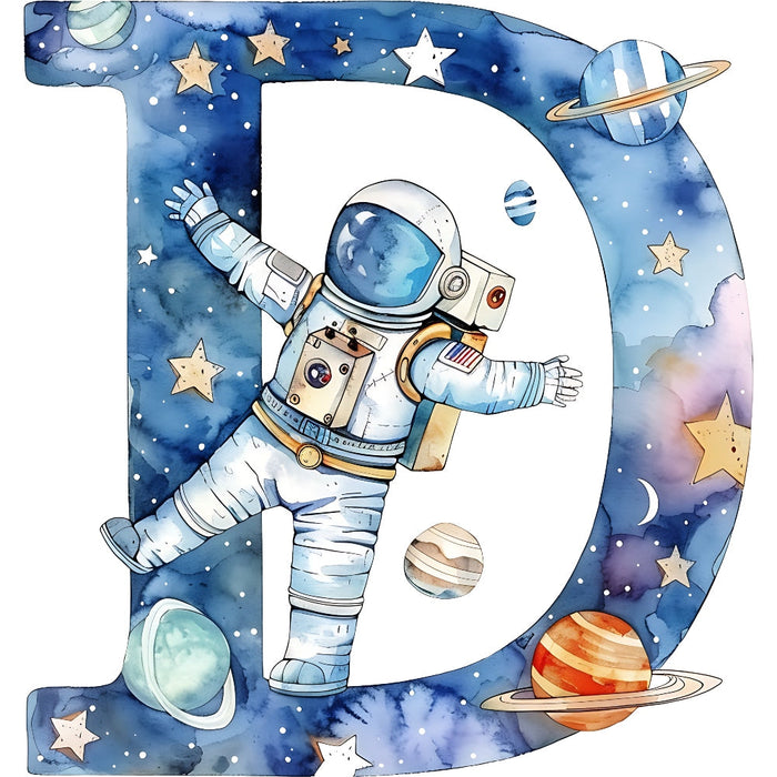 Space Alphabet Letter D Fabric Panel