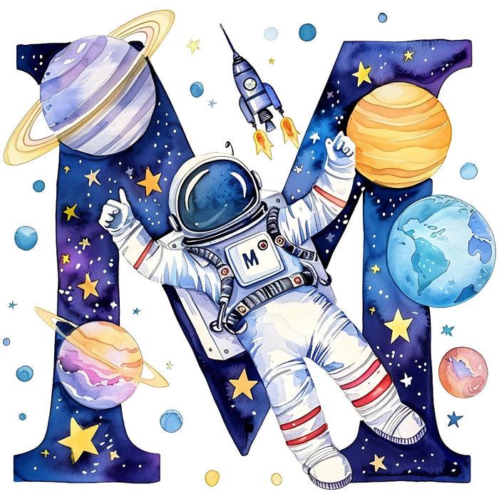 Space Alphabet Letter M Fabric Panel