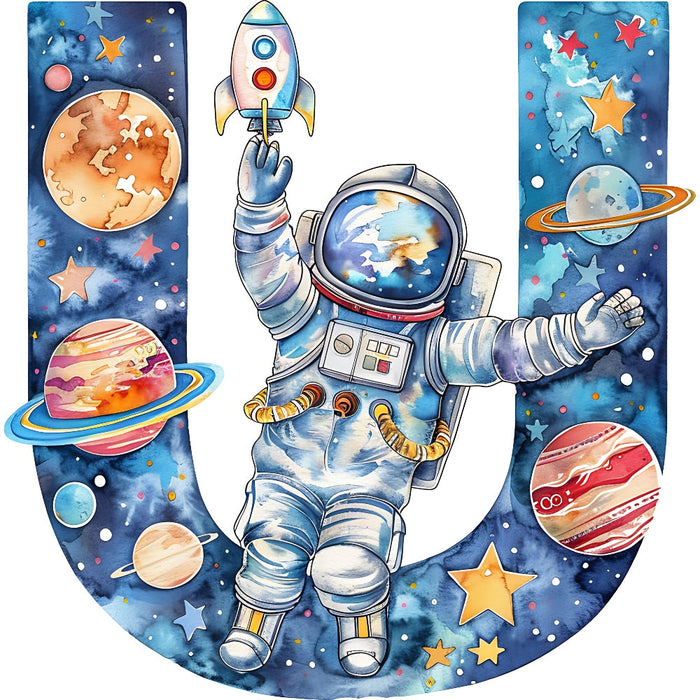 Space Alphabet Letter U Fabric Panel