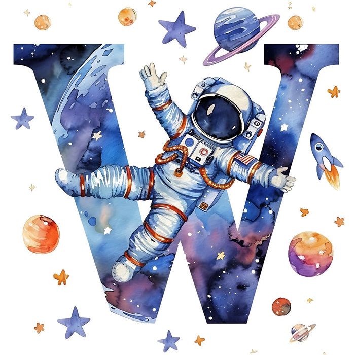 Space Alphabet Letter W Fabric Panel