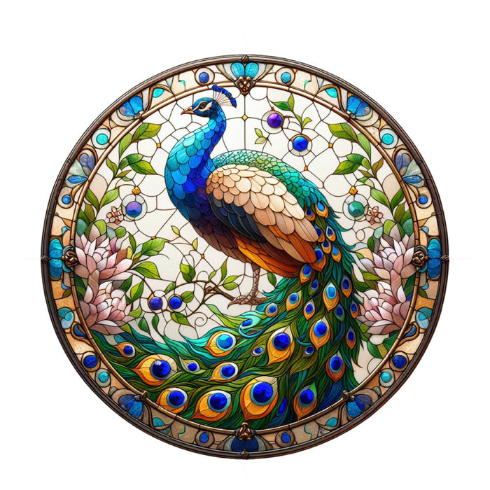 Stained Glass Peacocks Fabric Panel 13