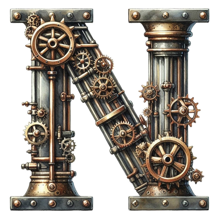 Steampunk Letter N Fabric Panel