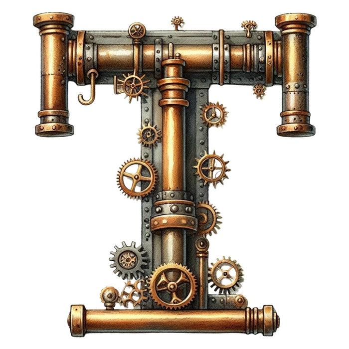 Steampunk Letter T Fabric Panel