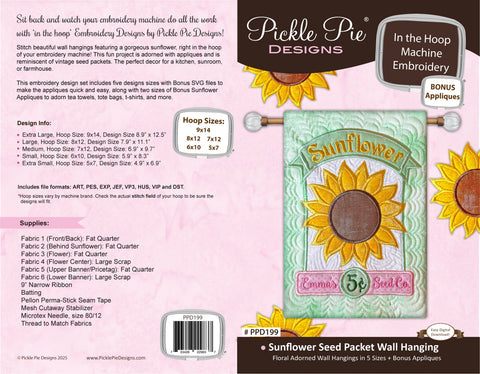 Sunflower Seed Packets Wall Hanging In the Hoop Embroidery Design