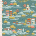 TIL Village Life - Village, Teal 44in Wide