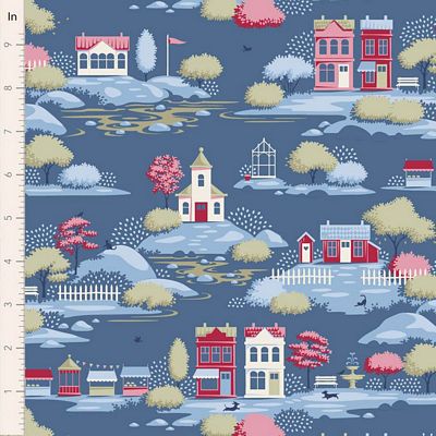 TIL Village Life - Village, Blue 44in Wide